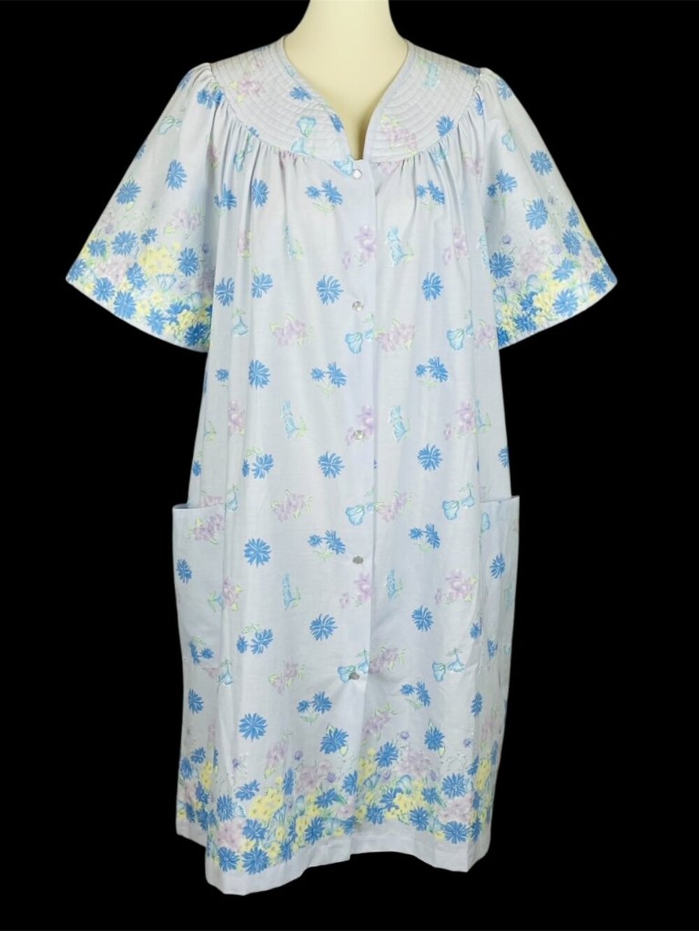Vtg 90s Simply Basic Floral Duster Housecoat Sz 3X  Pearl Snap Grandma Cottage